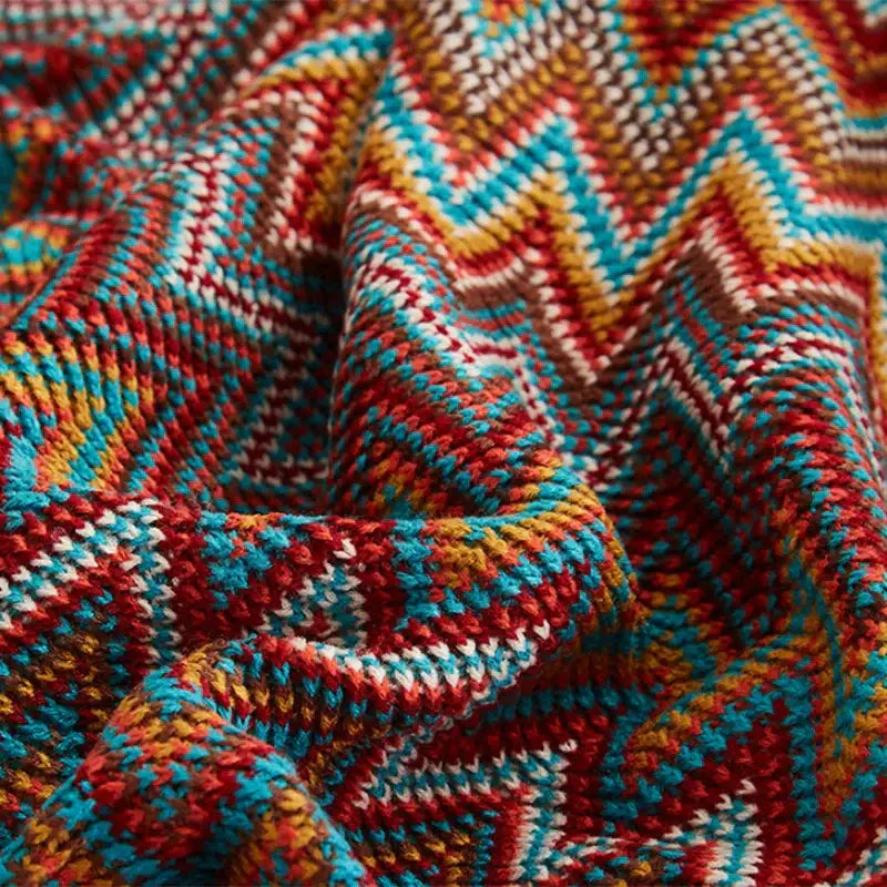 Geometric aztec baja blanket mustard & blue living room throw