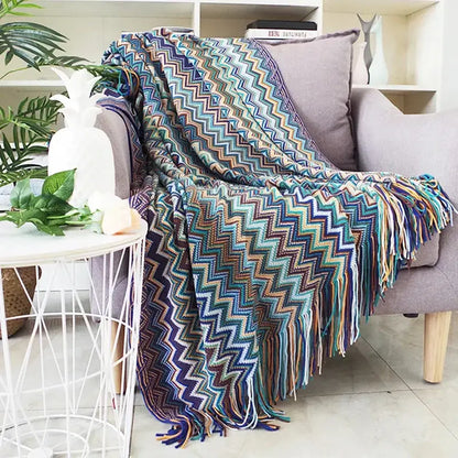 Geometric aztec baja blanket mustard & blue living room throw