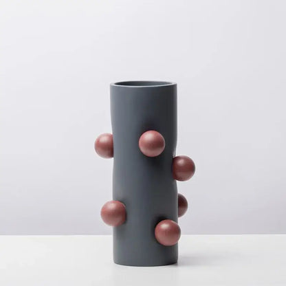 Geometric ball vase cream & gray ceramic pot living room decor
