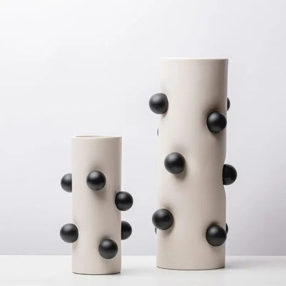 Geometric ball vase cream & gray ceramic pot living room decor