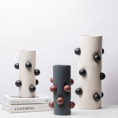 Geometric ball vase cream & gray ceramic pot living room decor