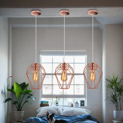 Geometric black birdcage diamond ceiling pendant light living room