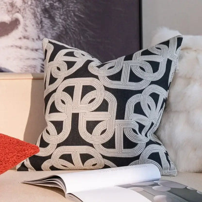 Geometric black & cream jacquard pillow cover set – living room