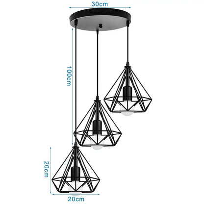 Geometric black iron 3-light chandelier pendant kitchen