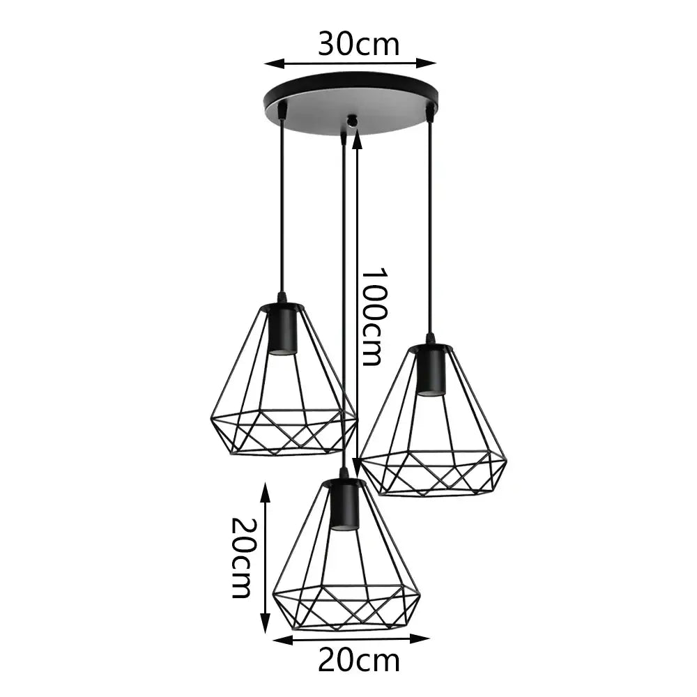 Geometric black iron 3-light chandelier pendant kitchen