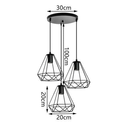 Geometric black iron 3-light chandelier pendant kitchen
