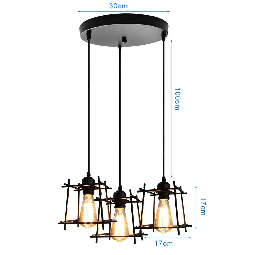 Geometric black iron 3-light chandelier pendant kitchen