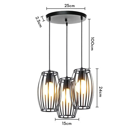 Geometric black iron 3-light chandelier pendant kitchen
