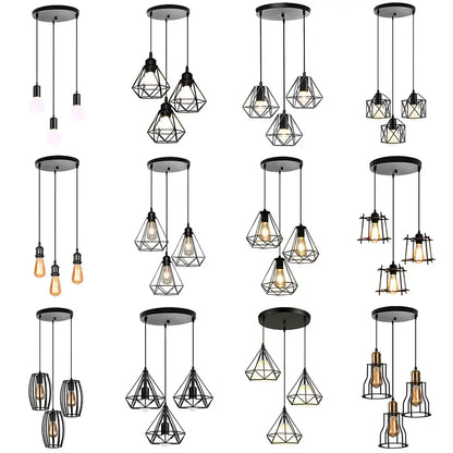Geometric black iron 3-light chandelier pendant kitchen