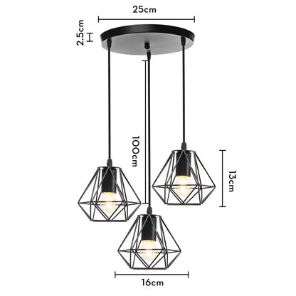 Geometric black iron 3-light chandelier pendant kitchen