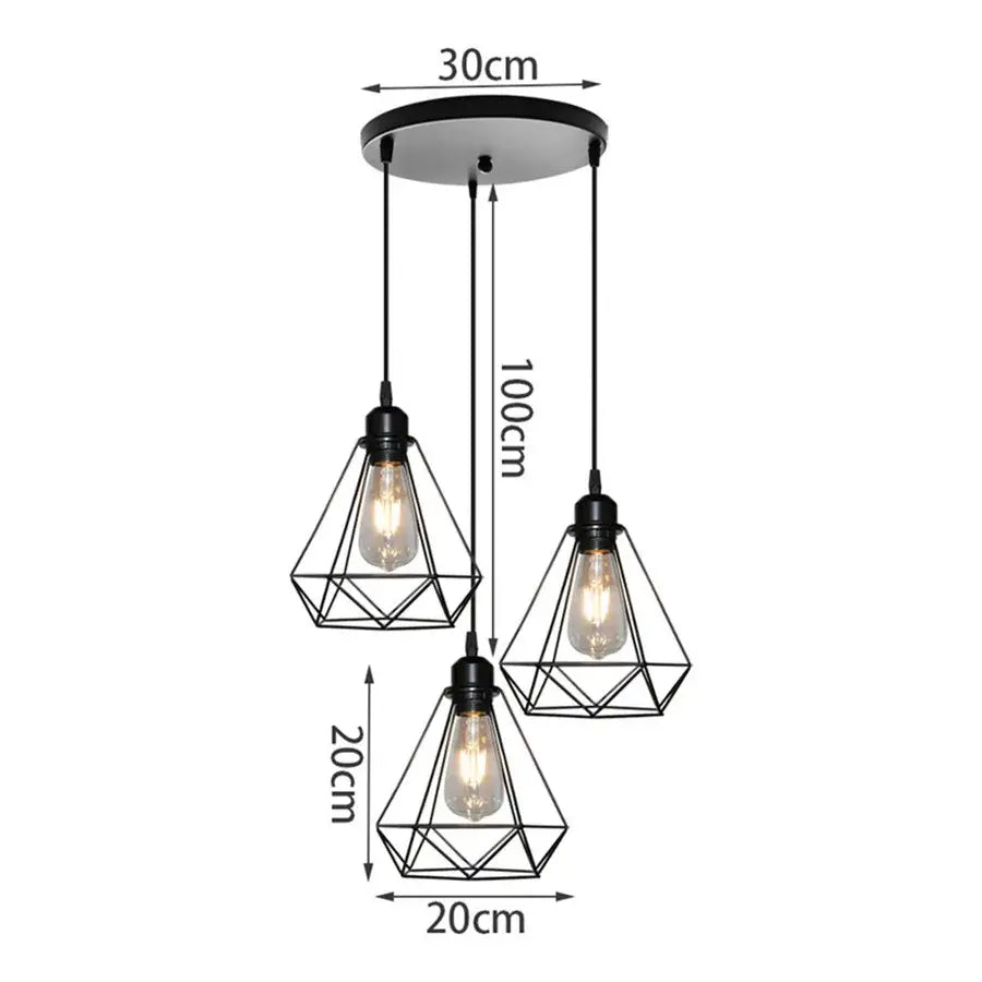 Geometric black iron 3-light chandelier pendant kitchen
