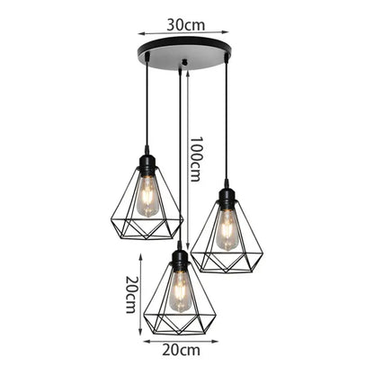 Geometric black iron 3-light chandelier pendant kitchen