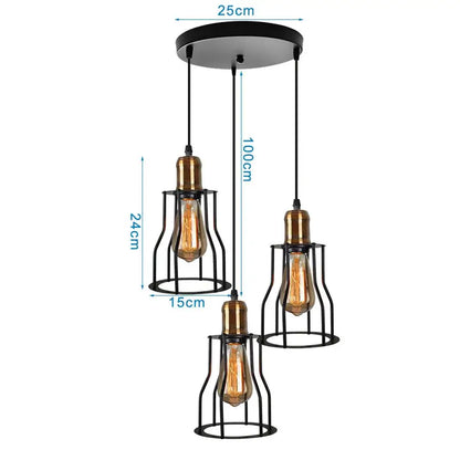 Geometric black iron 3-light chandelier pendant kitchen