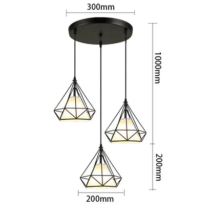 Geometric black iron 3-light chandelier pendant kitchen