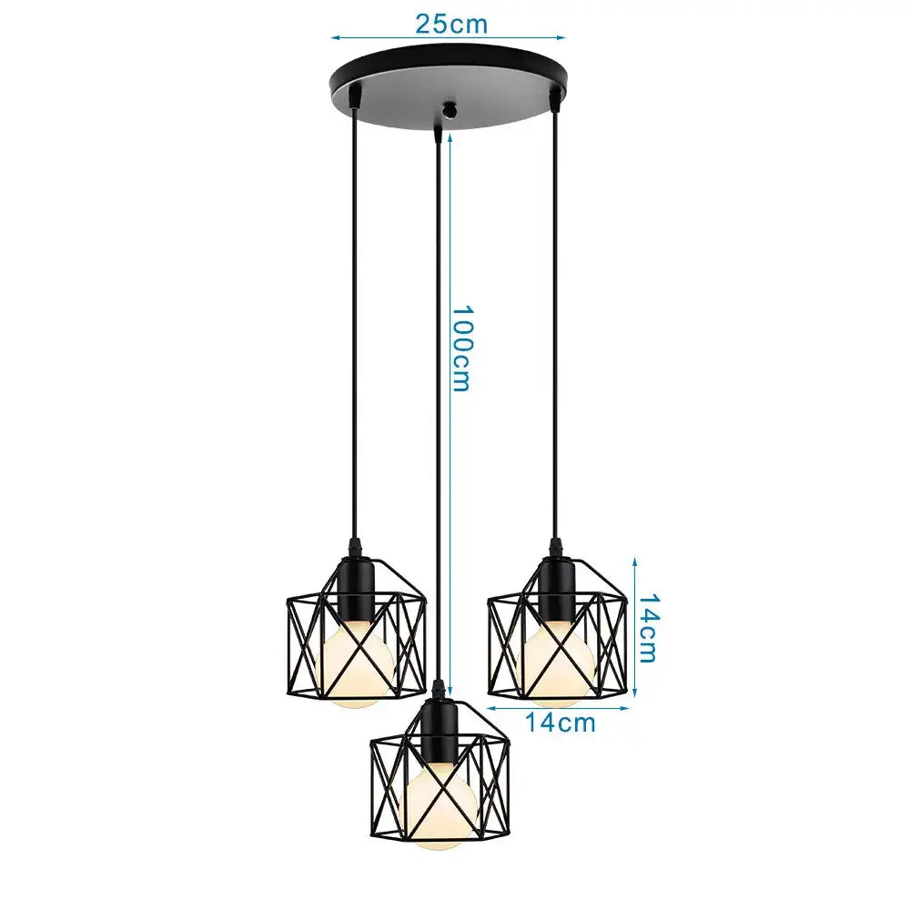 Geometric black iron 3-light chandelier pendant kitchen