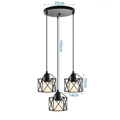 Geometric black iron 3-light chandelier pendant kitchen