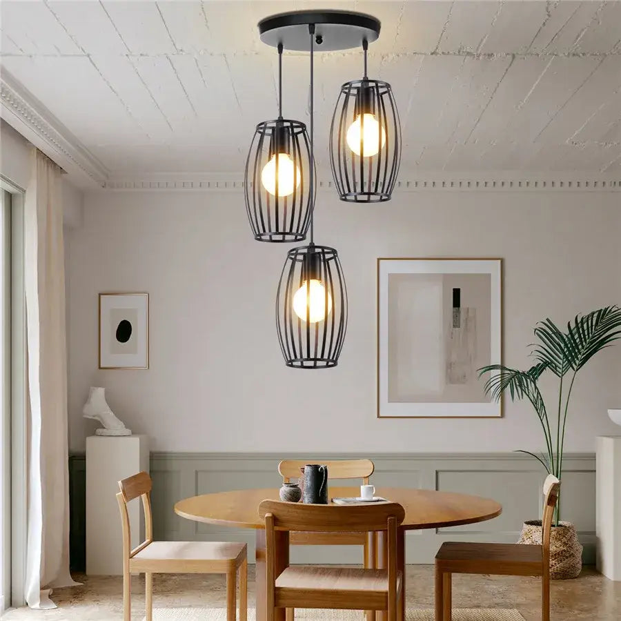 Geometric black iron 3-light chandelier pendant kitchen