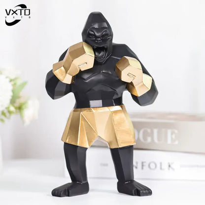 Geometric black & gold king kong gorilla sculpture office desk decor