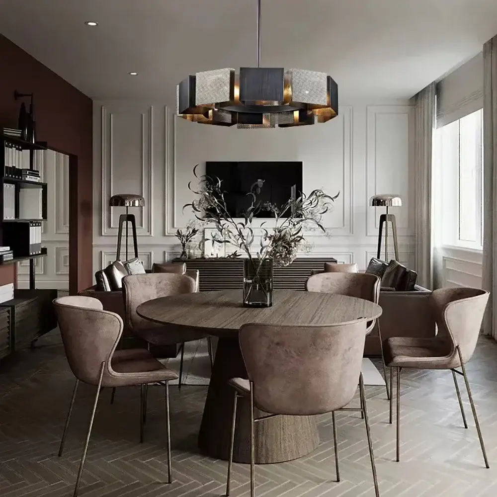 Geometric black & gold metal pendant light for dining room