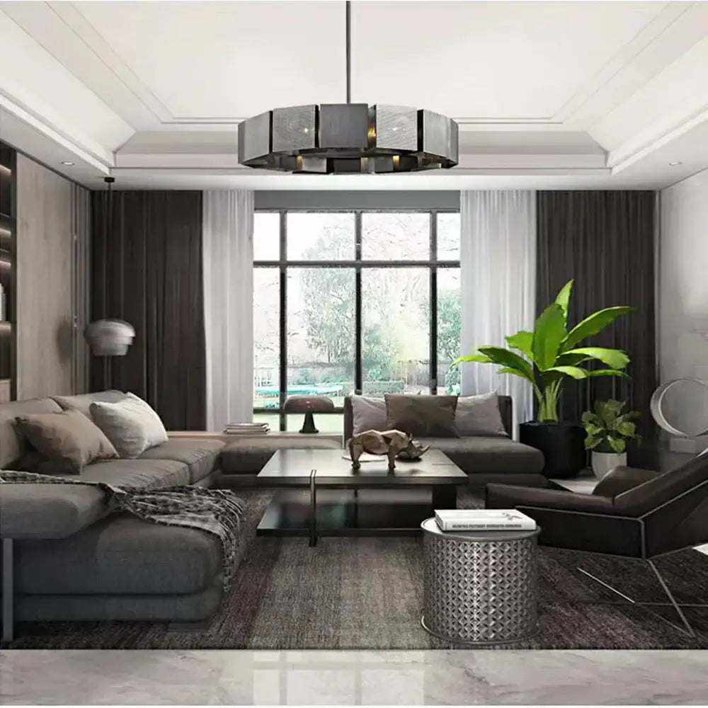 Geometric black & gold metal pendant light for dining room