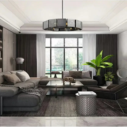Geometric black & gold metal pendant light for dining room