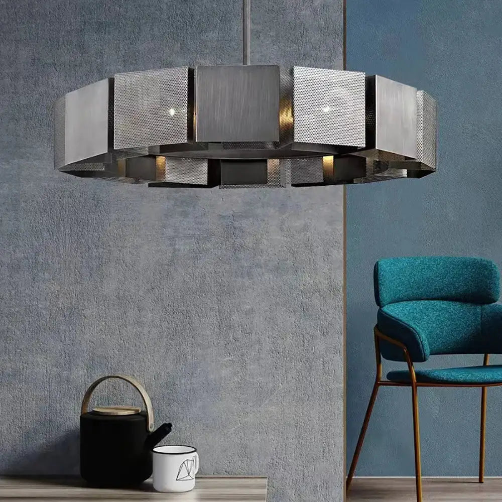 Geometric black & gold metal pendant light for dining room