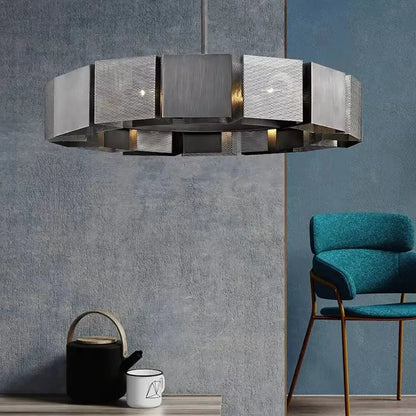 Geometric black & gold metal pendant light for dining room