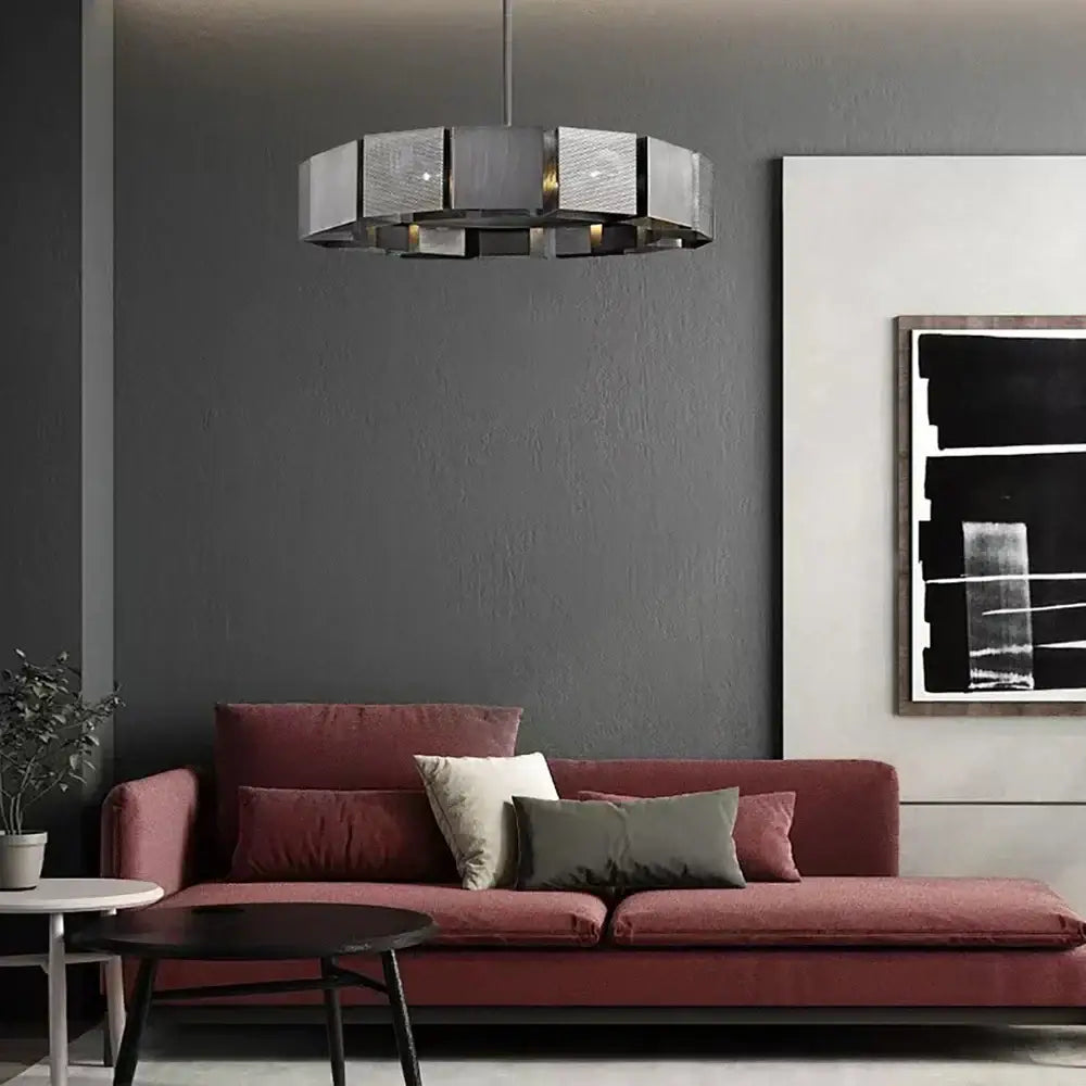 Geometric black & gold metal pendant light for dining room