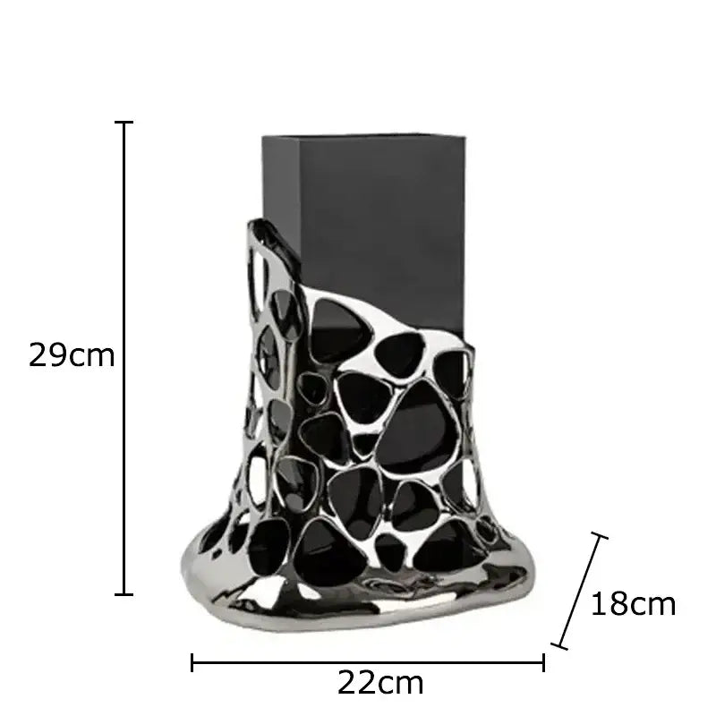 Geometric black & gold plated hollowed vase living room decor
