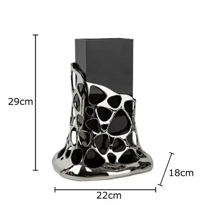 Geometric black & gold plated hollowed vase living room decor