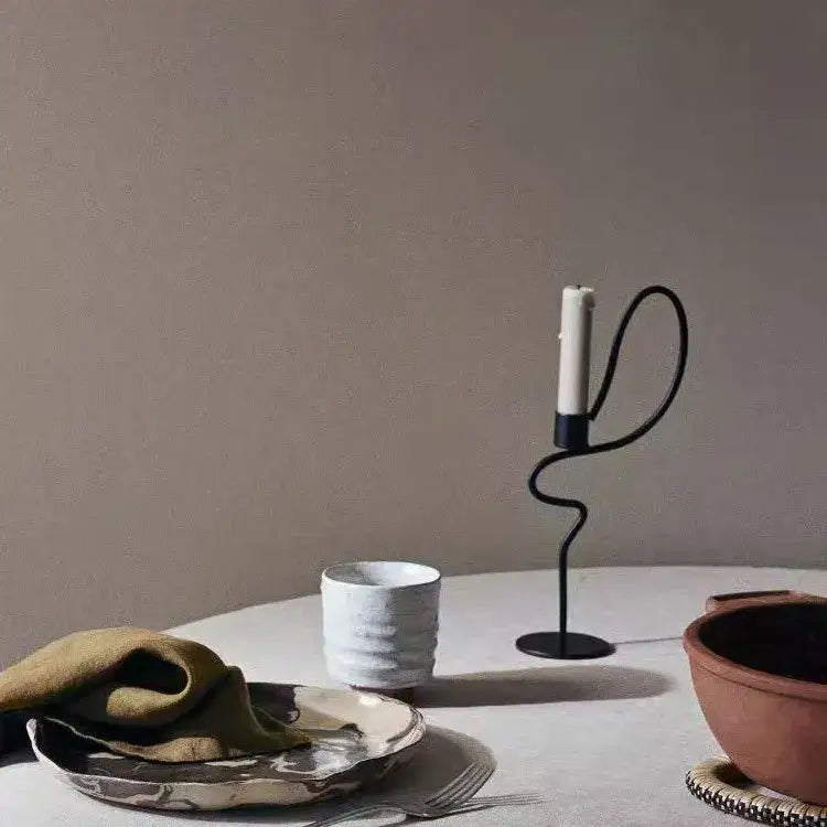 Geometric black metal candlestick candelabrum dining room centerpiece