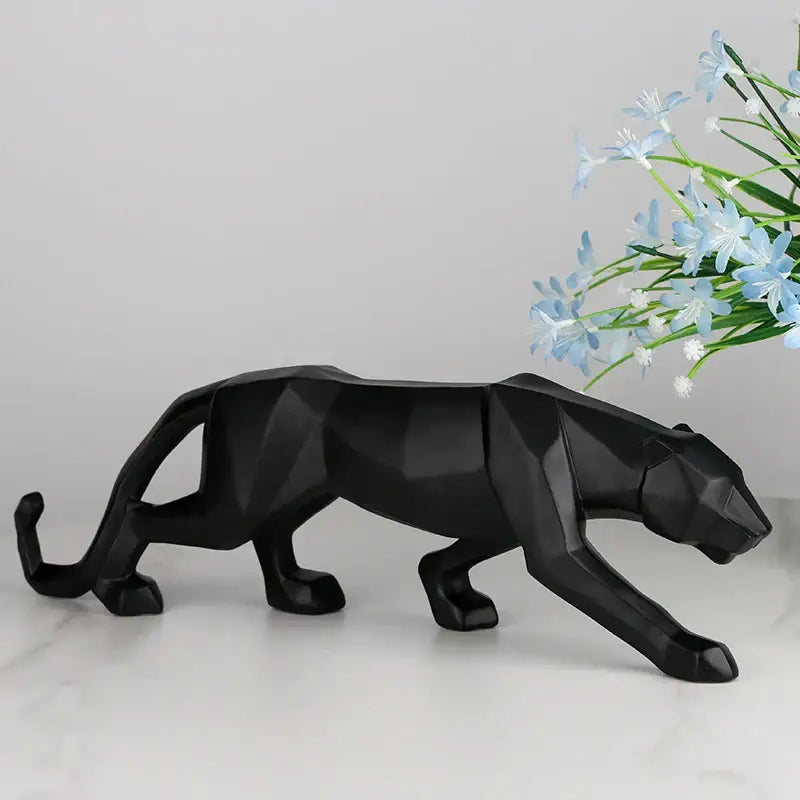 Geometric black panther resin statue living room decor