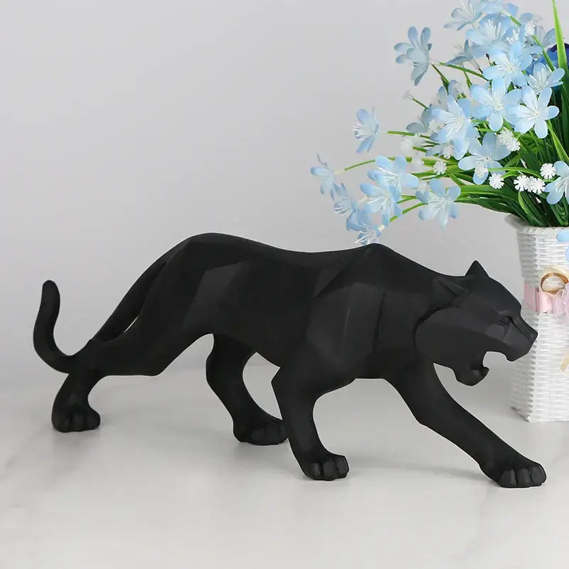 Geometric black panther resin statue living room decor