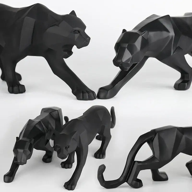Geometric black panther resin statue living room decor