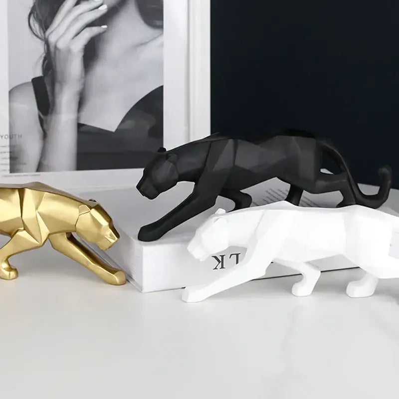 Geometric black panther resin statue living room decor