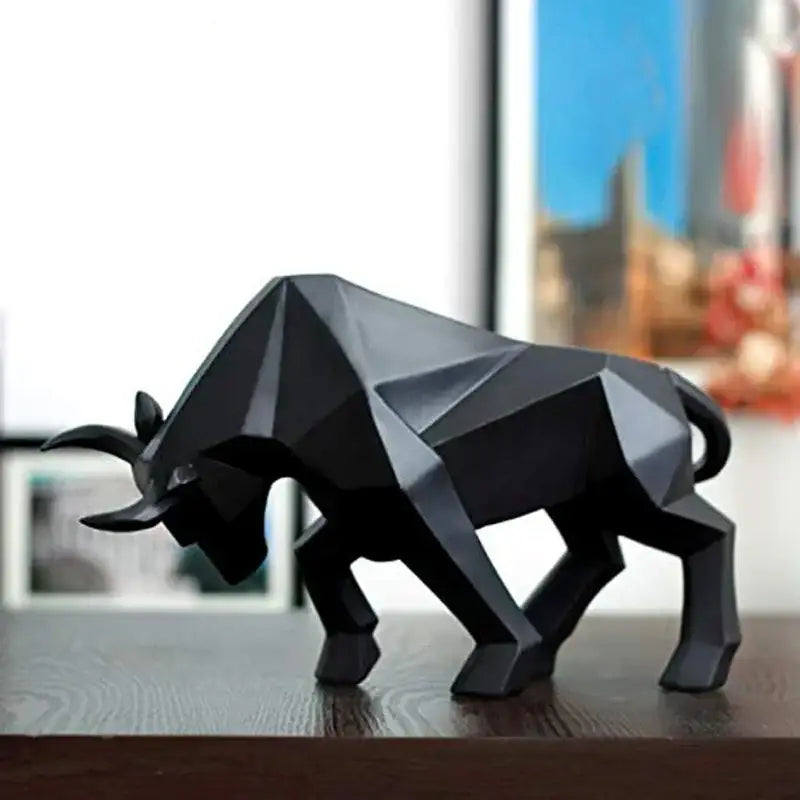 Geometric black & white bull bison sculpture living room decor