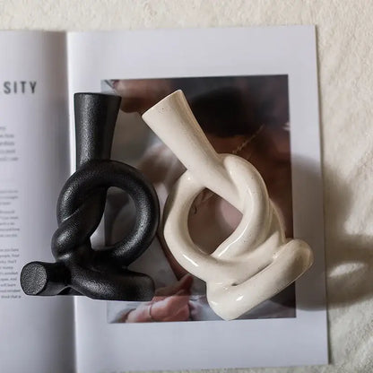 Geometric black & white ceramic knot candle stand living room decor