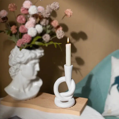 Geometric black & white ceramic knot candle stand living room decor