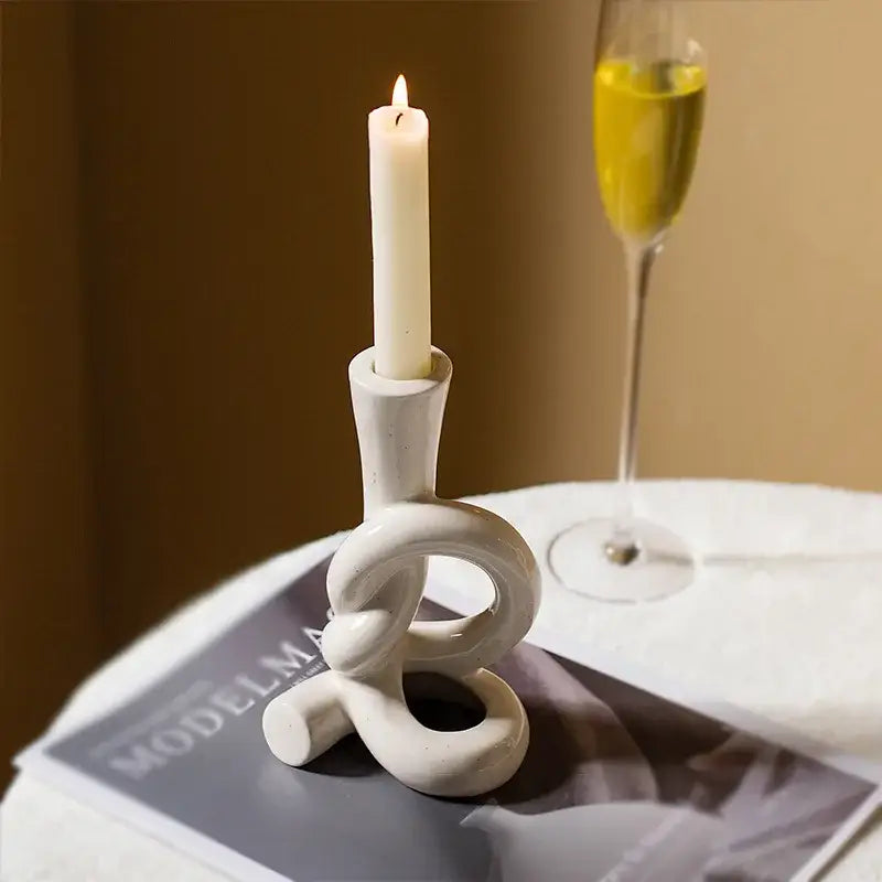 Geometric black & white ceramic knot candle stand living room decor
