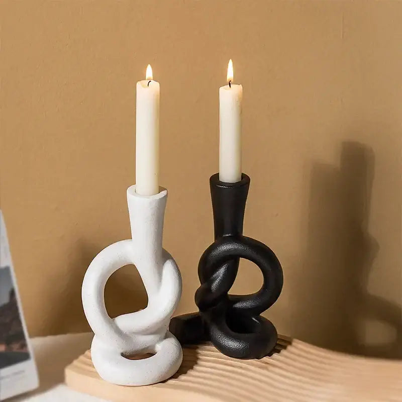 Geometric black & white ceramic knot candle stand living room decor