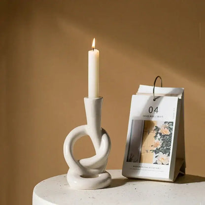 Geometric black & white ceramic knot candle stand living room decor