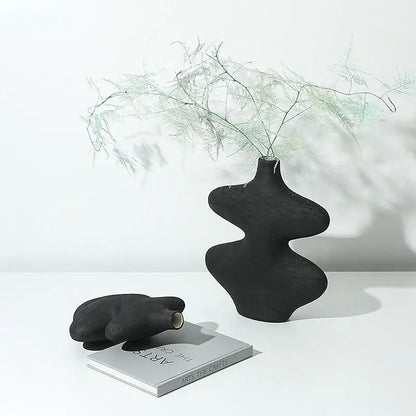 Geometric black & white ceramic vase set living room decor