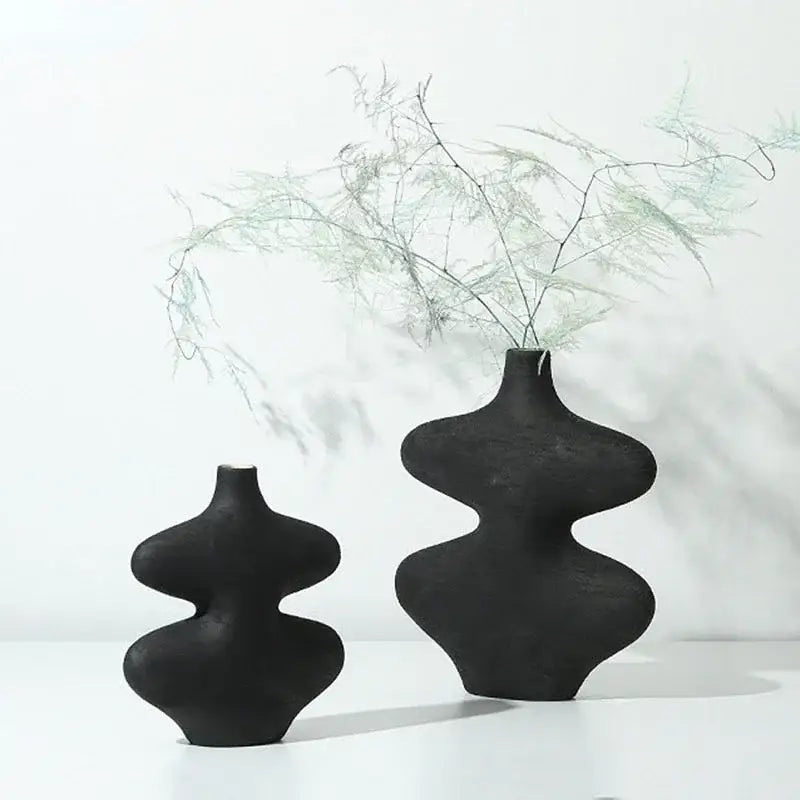 Geometric black & white ceramic vase set living room decor