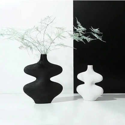 Geometric black & white ceramic vase set living room decor