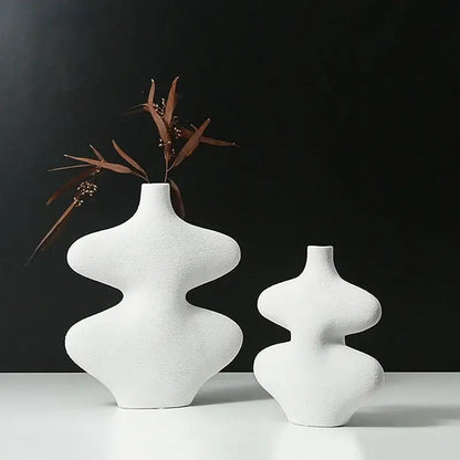 Geometric black & white ceramic vase set living room decor
