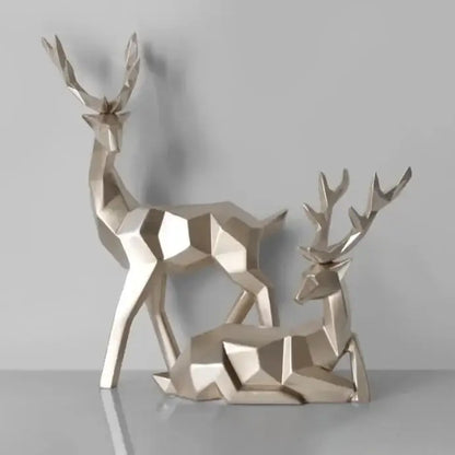 Geometric black & white deer sculpture living room decor with gold antlers