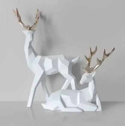 Geometric black & white deer sculpture living room decor with gold antlers