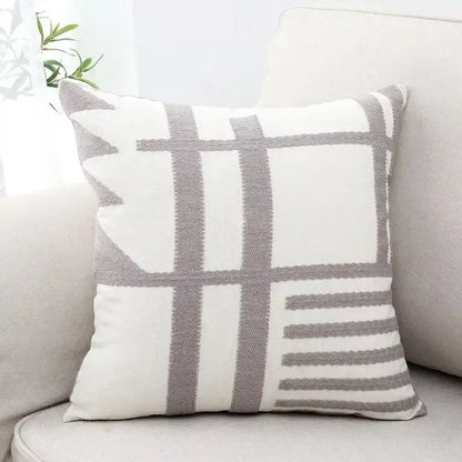 Geometric black & white embroidered burlap cushion cover living room