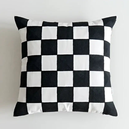 Geometric black & white embroidered cushion cover living room decor