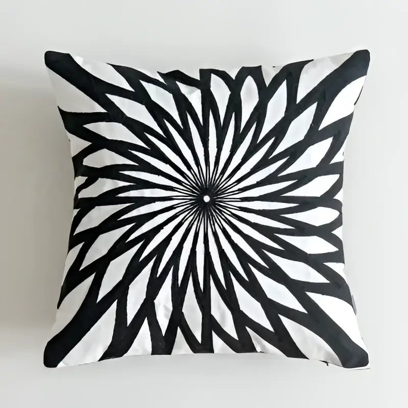 Geometric black & white embroidered cushion cover living room decor
